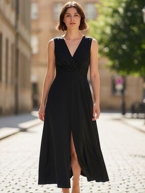 Black midi dress w front split Sz M